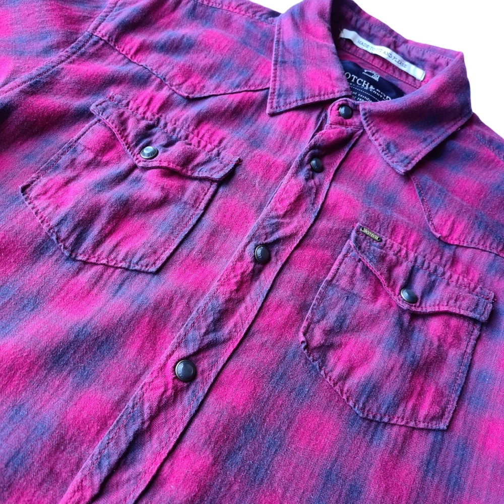 SCOTCH & SODA Mens Small Luxury Quality Pink Check Long Sleeve Plaid Shirt - Picture 3 of 16